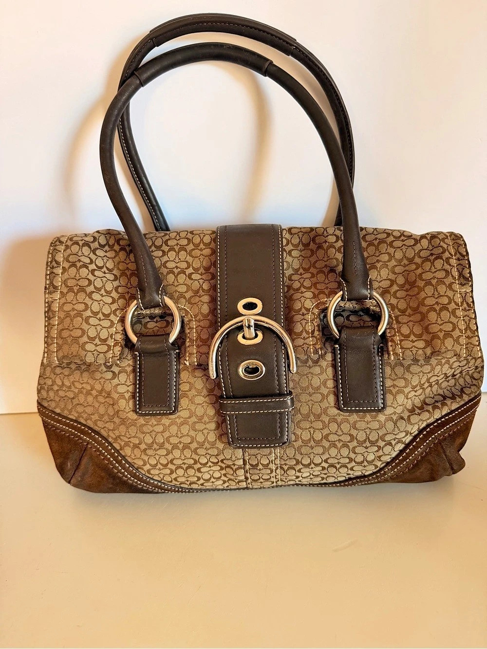 Coach Soho Signature Buckle Flap Satchel Signature Brown Shoulder Bag Y2k real v